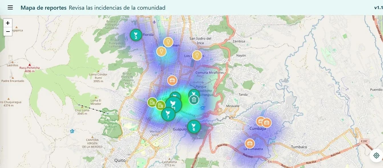Vista del MingaMap con reportes ciudadanos